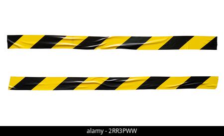 Yellow and black barricade tape on white background with clipping path Stock Photo