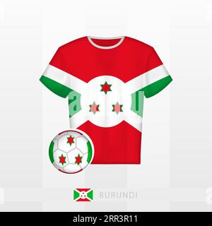 Football uniform of national team of Burundi with football ball with flag of Burundi. Soccer jersey and soccerball with flag. Vector template. Stock Vector