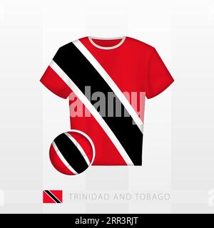 Football uniform of national team of Trinidad and Tobago with football ball with flag of Trinidad and Tobago. Soccer jersey and soccerball with flag. Stock Vector