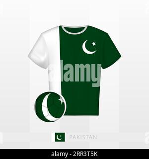 Football uniform of national team of Pakistan with football ball with flag of Pakistan. Soccer jersey and soccerball with flag. Vector template. Stock Vector