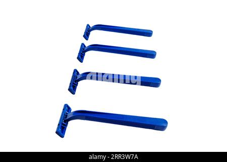 Non-permanent blue plastic shaving machine isolated on white background Stock Photo