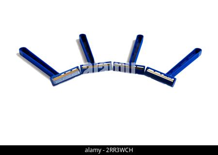 Non-permanent blue plastic shaving machine isolated on white background Stock Photo