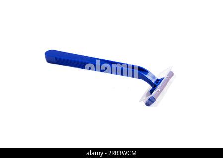 Non-permanent blue plastic shaving machine isolated on white background Stock Photo