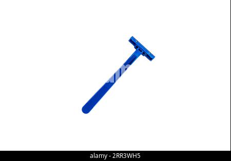 Non-permanent blue plastic shaving machine isolated on white background Stock Photo