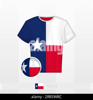 Football uniform of national team of Texas with football ball with flag of Texas. Soccer jersey and soccerball with flag. Vector template. Stock Vector
