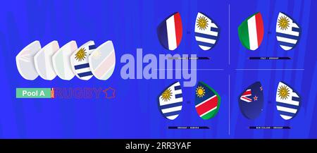 Rugby team of Uruguay all matches icon in pool A of international rugby tournament. Vector collection. Stock Vector
