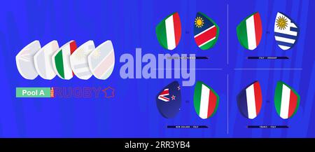 Rugby team of Italy all matches icon in pool A of international rugby tournament. Vector collection. Stock Vector