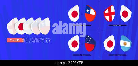 Rugby team of Japan all matches icon in pool A of international rugby tournament. Vector collection. Stock Vector