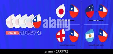 Rugby team of Chile all matches icon in pool A of international rugby tournament. Vector collection. Stock Vector