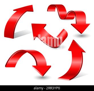 Set of red arrows. Vector 3d illustration isolated on white background. Stock Vector
