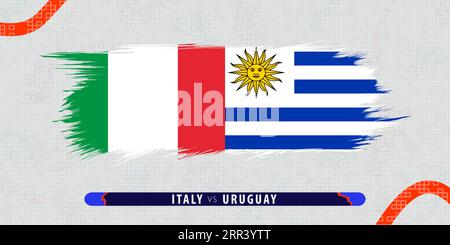 Italy vs Uruguay, international rugby match illustration in brushstroke style. Abstract grungy icon for rugby match. Vector illustration on abstract b Stock Vector