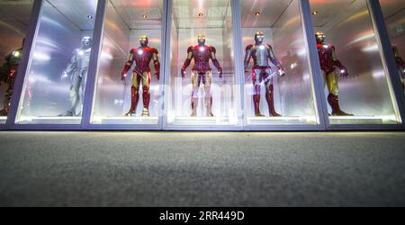 201119 -- TORONTO, Nov. 19, 2020 -- Iron Man suit collections are seen at the exhibition Marvel Avengers S.T.A.T.I.O.N. during the media preview at Yorkdale Shopping Center in Toronto, Canada, on Nov. 19, 2020. Featuring the Marvel Cinematic Universe of superheroes, the exhibition will open to the public from Nov. 20, 2020 to Jan. 31, 2021. Photo by /Xinhua CANADA-TORONTO-MARVEL AVENGERS-EXHIBITION ZouxZheng PUBLICATIONxNOTxINxCHN Stock Photo