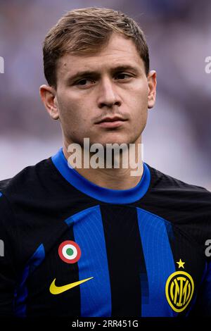 Nicolo Barella of FC Internazionale looks on prior to the Serie A football match between FC Internazionale and ACF Fiorentina. Stock Photo