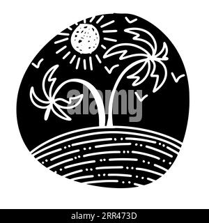 Black graphic object palms sea and sun. Vector illustration Stock Vector