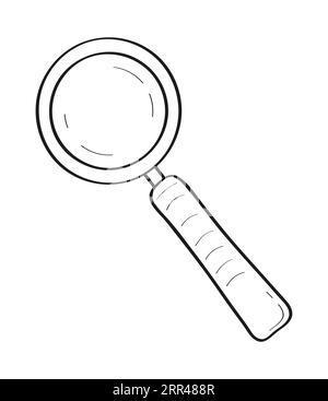 Magnifying icon vector in doodle style. Glass is including gear as analytics, searching sign. Lupe, focus symbol. Stock Vector