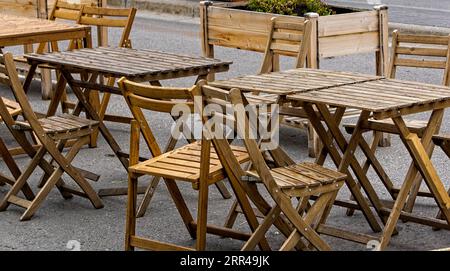 chairs and tables Banff Alberta Stock Photo