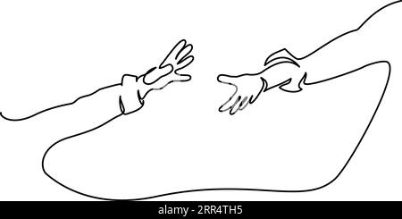 Helping hands concept. Gesture, sign offering. Continuous one line art drawing style. Minimalist black linear sketch isolated on white background. Vec Stock Vector