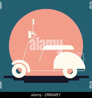 Scooter view sunset colors for print,card Stock Vector