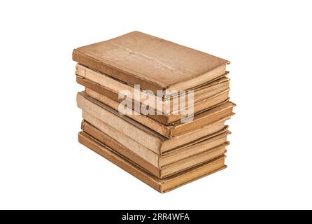 Stack of old books isolated on white background with clipping path Stock Photo