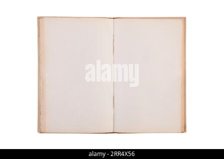 Open old book with blank pages isolated on white background with clipping path Stock Photo