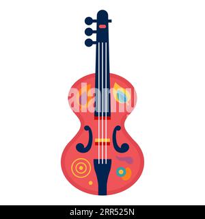 bright violin with drawings. musical instrument. flat vector illustration. Stock Vector