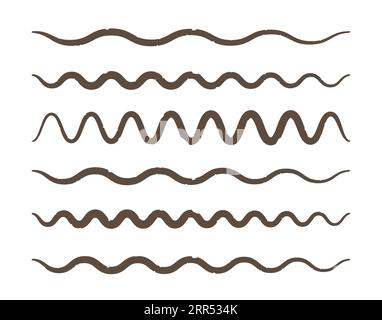 Doodle Ink brushes wavy line set. Textures outline icons. Stock Vector
