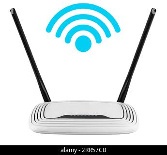 Wi-Fi network router on a white background in isolation Stock Photo