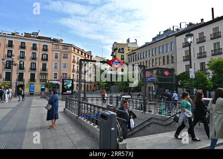 Entrance to the Opera Metro Station in Madrid, Spain – 22 May 2023 Stock Photo