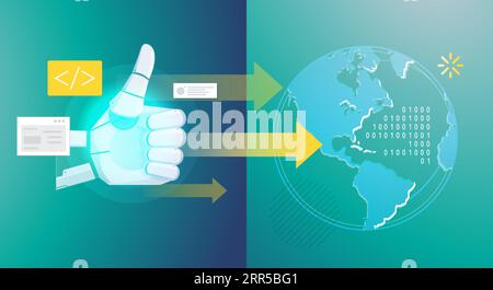 Robotic Hand - Enable Growth and Innovation - Impact of Automation on Globe - Illustration as EPS 10 File Stock Vector