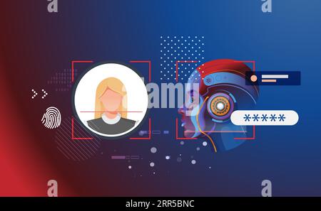 Secured Services with Face Detection Technology and 2 Factor Authentication - Stock Illustration as EPS 10 File Stock Vector