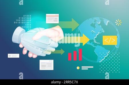 Robotic Hand - Enable Growth and Innovation - Impact of Automation on Globe - Illustration as EPS 10 File Stock Vector