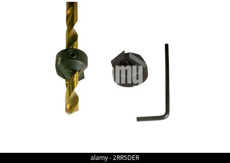 Large size countersink drill and hex wrench for fastening Stock Photo