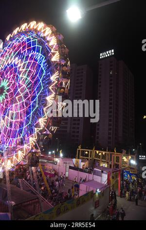 Rajkot, India. 6th September, 2023. Half of the Ferris wheel opposite of Silver Heights near Reliance Mall 150 feet Ring Road Rajkot. Credit: Nasirkhan Davi/Alamy Live News Stock Photo