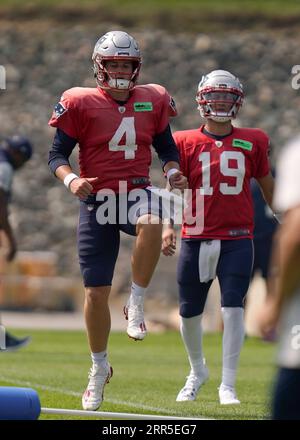 New England Patriots quarterback Bailey Zappe (4) during an NFL football  practice, Friday, July 28, 2023, in Foxborough, Mass. (AP Photo/Michael  Dwyer Stock Photo - Alamy