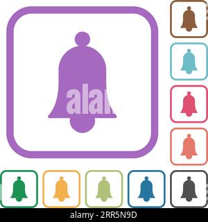 Single bell solid simple icons in color rounded square frames on white background Stock Vector