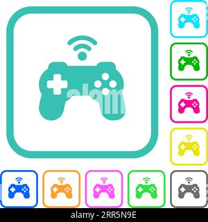 Wireless game controller solid vivid colored flat icons in curved borders on white background Stock Vector
