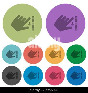Left handed scroll down gesture darker flat icons on color round background Stock Vector