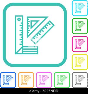 Rulers vivid colored flat icons in curved borders on white background Stock Vector