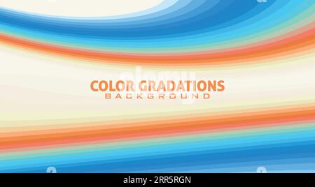 Abstract color gradations with faded orange and picton blue curved stripes on a ecru background. Vector graphic pattern. CMYK colors Stock Vector