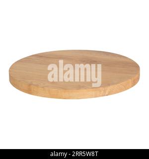Natural Wooden Tray: Round Design on White Background Stock Photo
