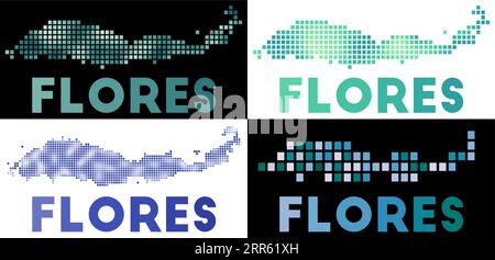 Flores map. Map of Flores in dotted style. Borders of the island filled ...