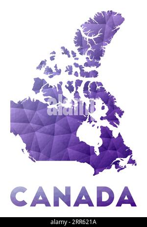 Map of Canada. Low poly illustration of the country. Purple geometric design. Polygonal vector illustration. Stock Vector