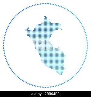 Peru digital badge. Dotted style map of Peru in a circle. Tech icon of the country with gradiented dots. Stylish vector illustration. Stock Vector