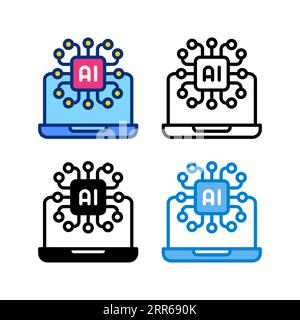 artificial intelligence technology icon in 4 style flat, line, glyph and duotone Stock Vector