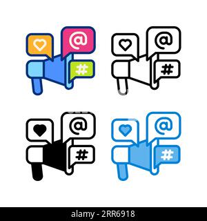 social media marketing icon in 4 style flat, line, glyph and duotone Stock Vector