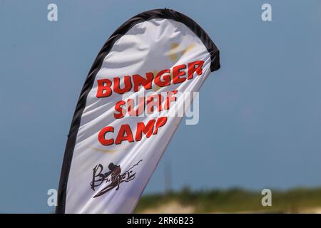 Gilgo Beach, New York, USA - 25 July 2023: Bunger Surf Camp sign at Gilgo Beach on Long Island. Stock Photo