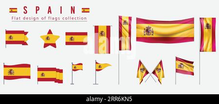 Spain flag, flat design of flags collection Stock Vector