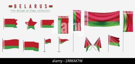 Belarus flag, flat design of flags collection Stock Vector