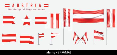 Austria flag, flat design of flags collection Stock Vector