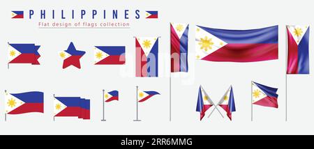 Philippines flag, flat design of flags collection Stock Vector